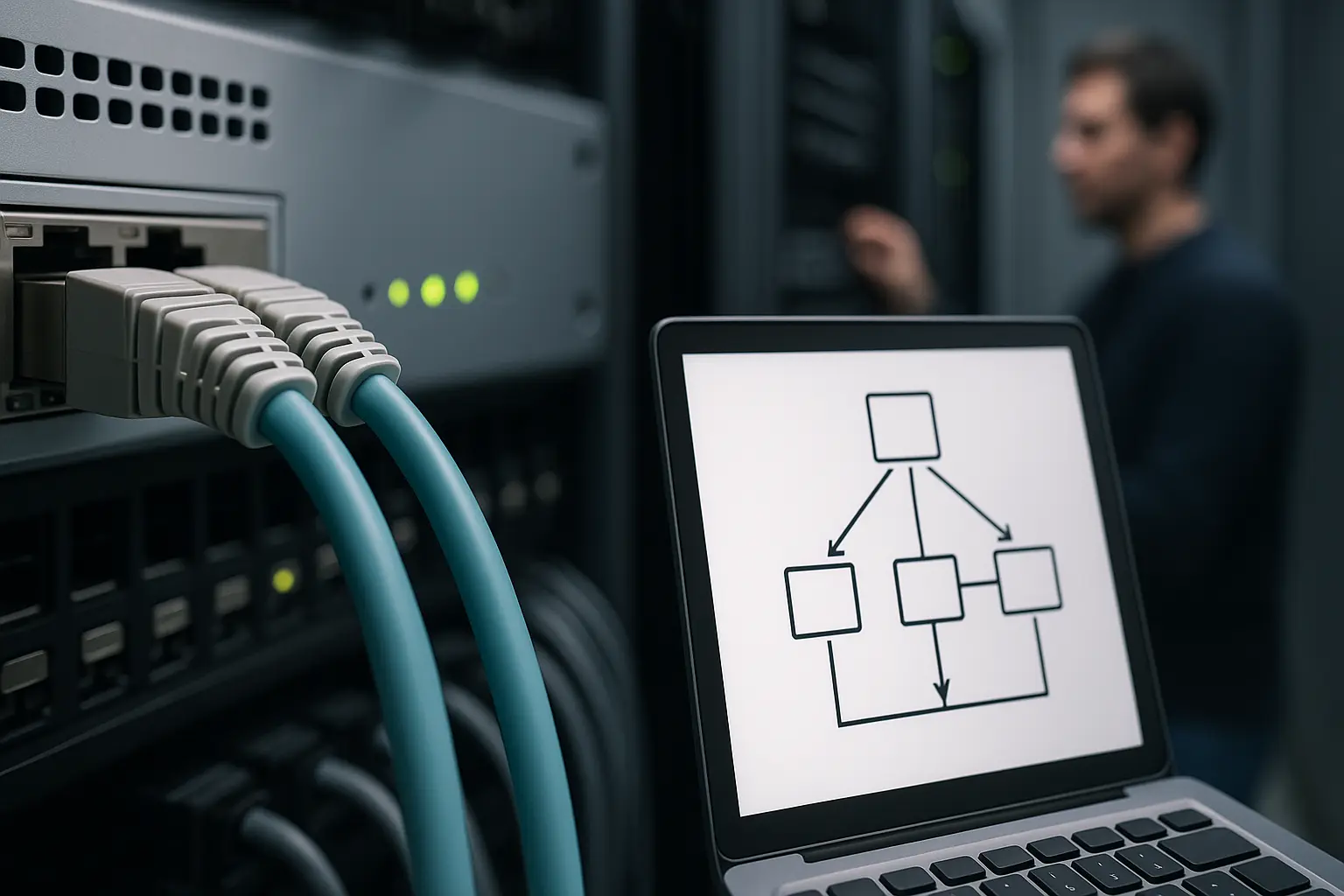 Gebündelte Ethernet-Links an einem Switch-Port-Channel als Motiv für LACP, Bonding und Teaming im Rechenzentrumsbetrieb