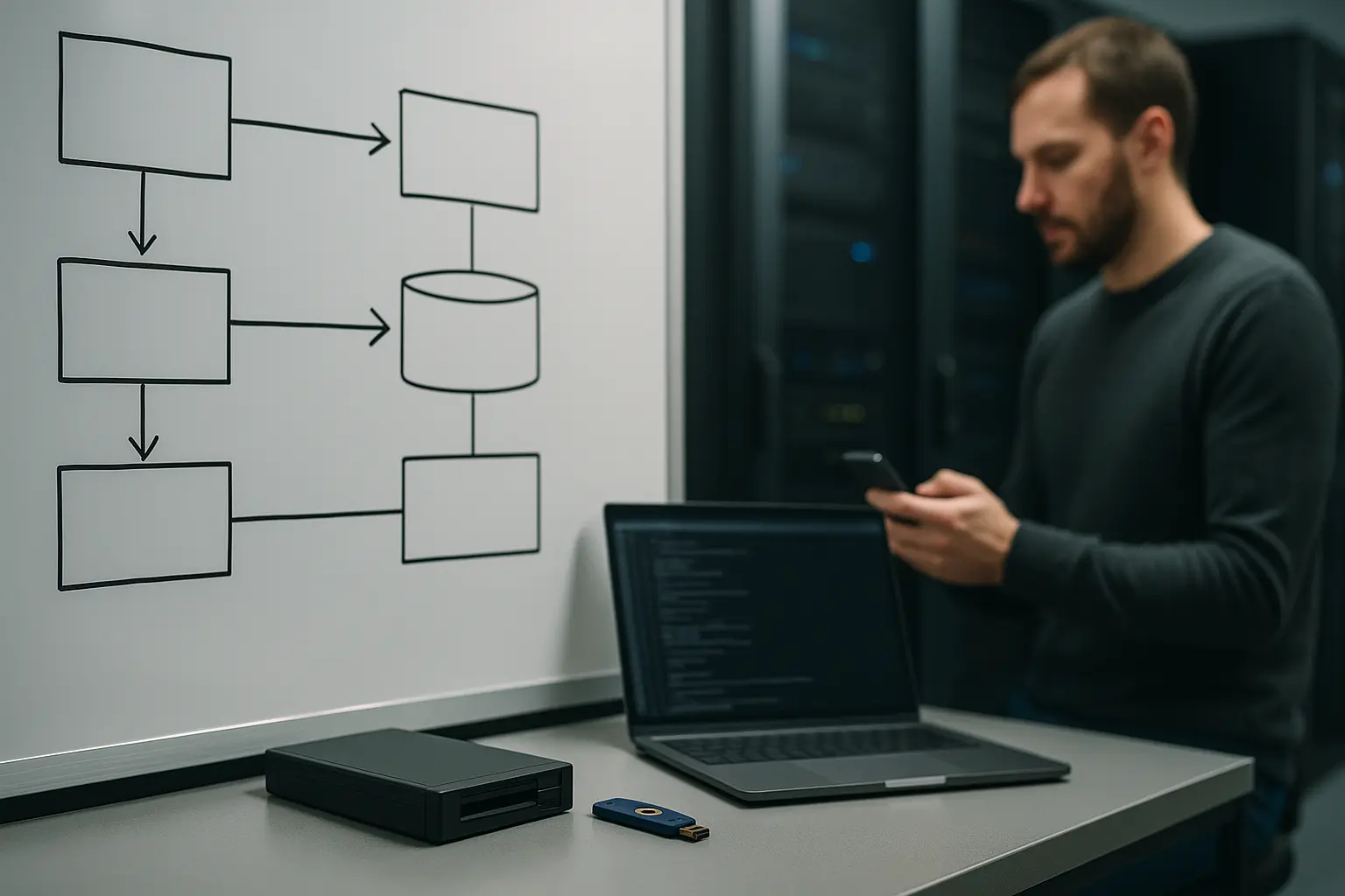 Architekturdiagramm für Restore-Test mit Backup-Repository, isolierter Testzone und Datenbank-Wiederherstellung
