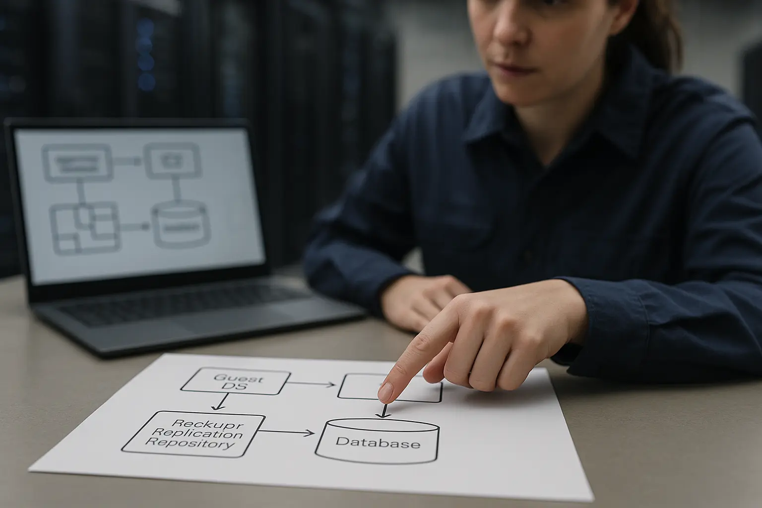 Textfreies Architekturdiagramm zeigt Datenfluss für Quiesce und application-aware Snapshot einer VM mit Datenbank.